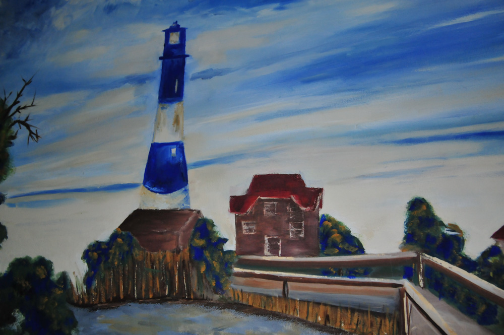 Colorful Folk Art Oil on Canvas Painting by Michele Cavendish