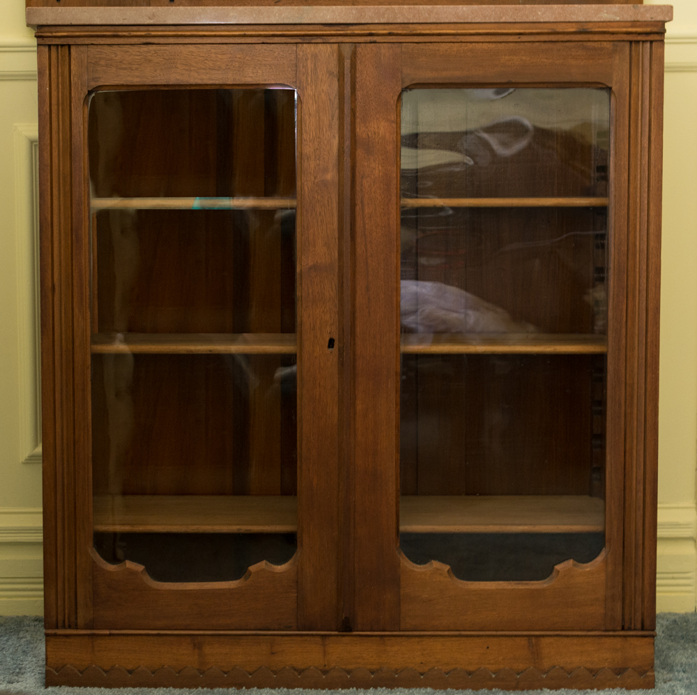Antique Marble Topped Glass Fronted Bookcase