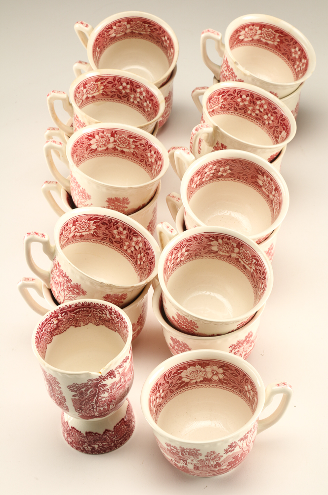 Large Set of Pink Transferware