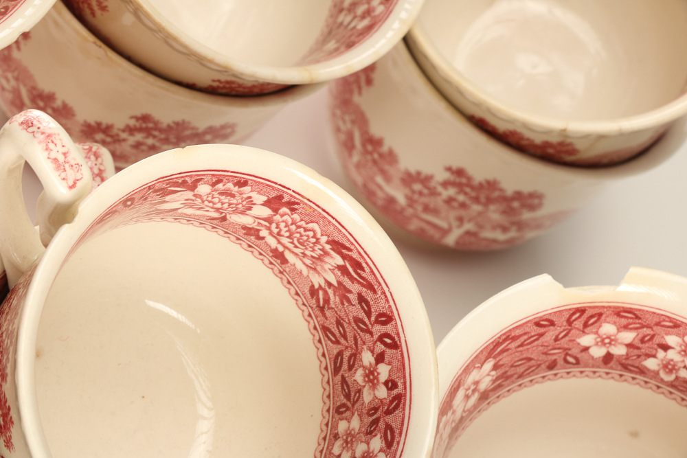 Large Set of Pink Transferware
