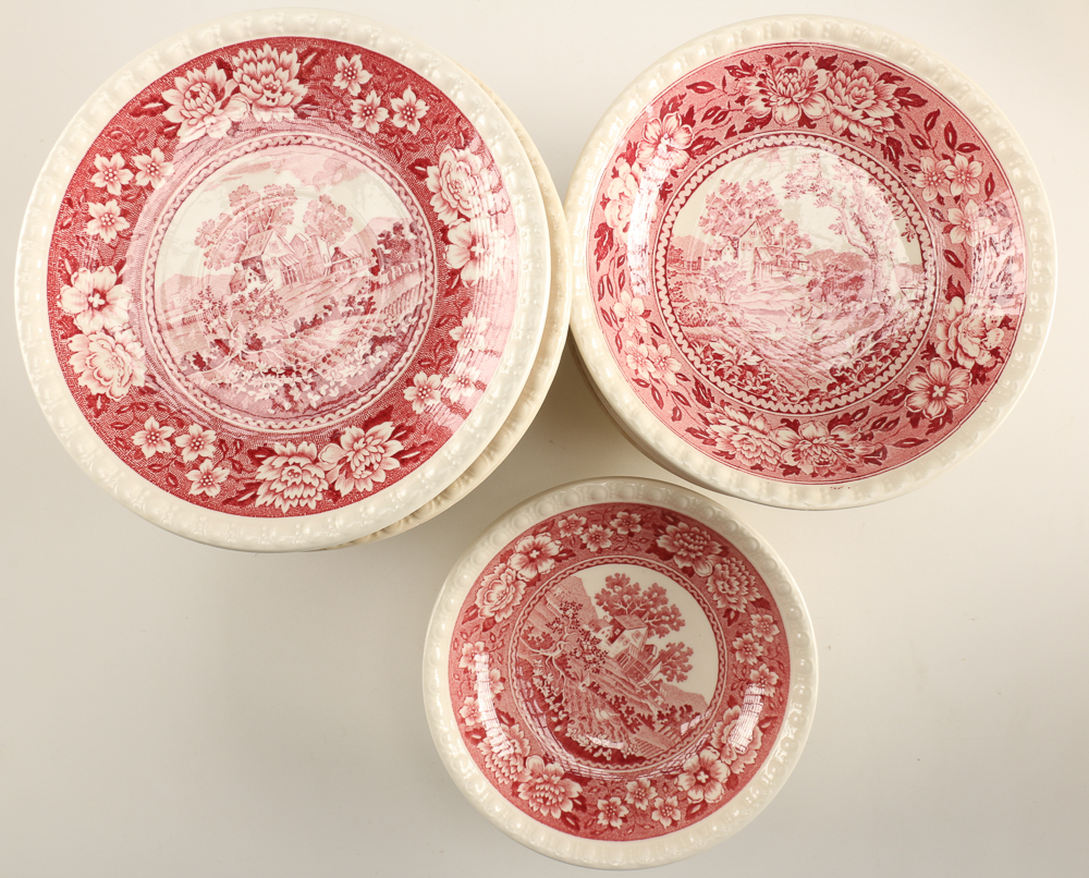 Large Set of Pink Transferware