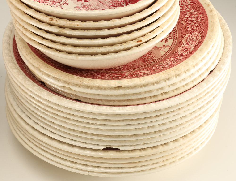 Large Set of Pink Transferware