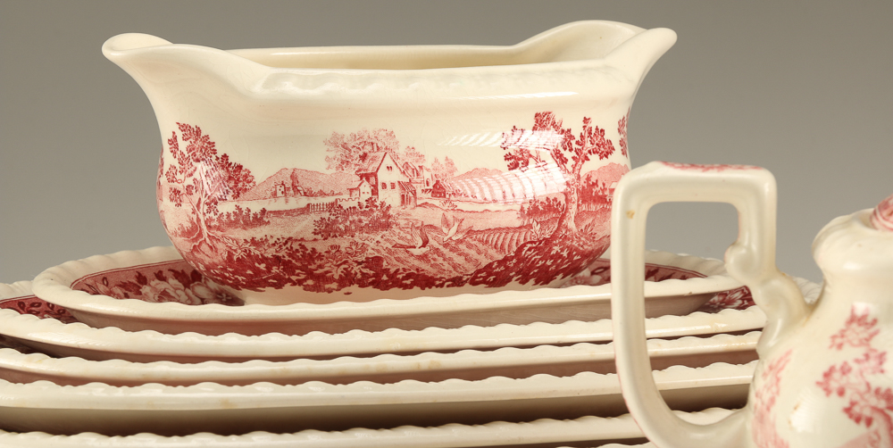 Large Set of Pink Transferware