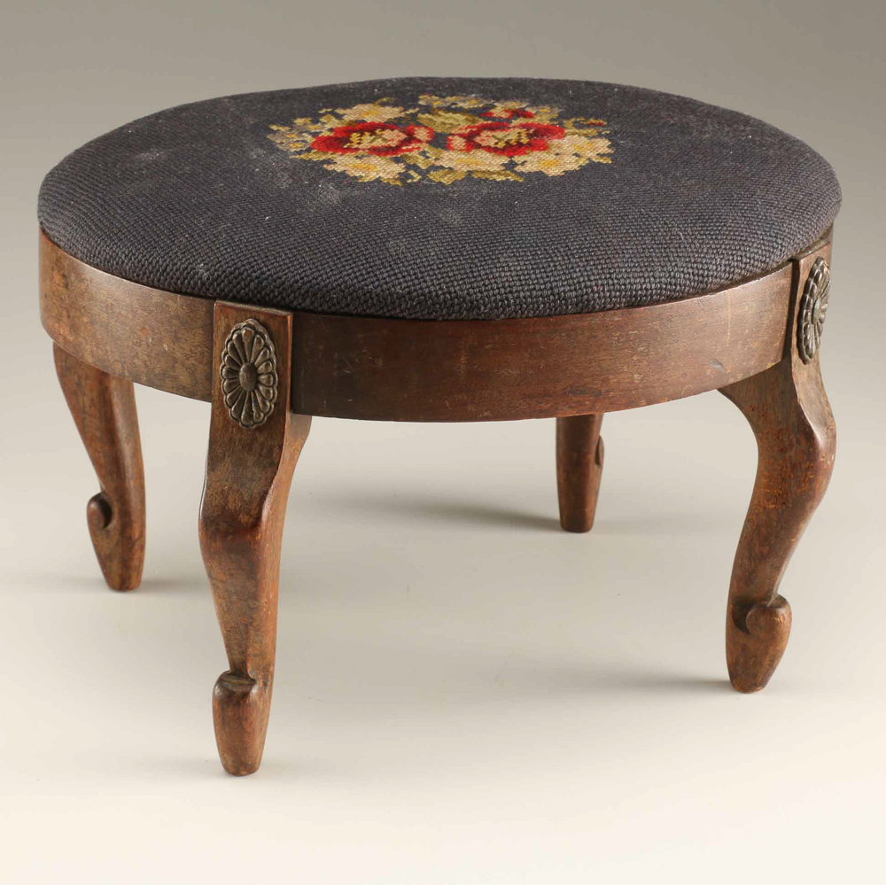 Floral Upholstered Footstool