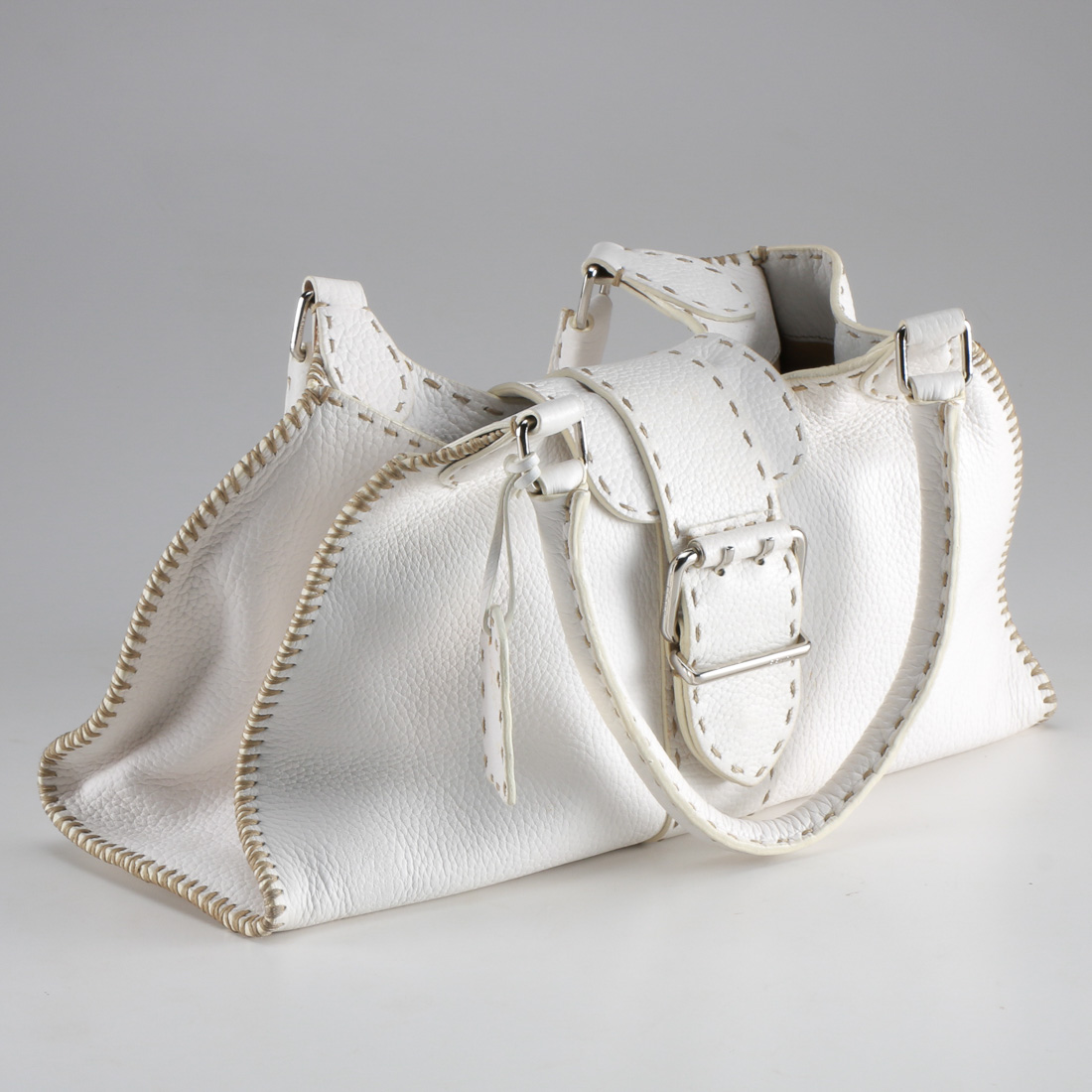Fendi Selleria White Leather Sporty Handbag