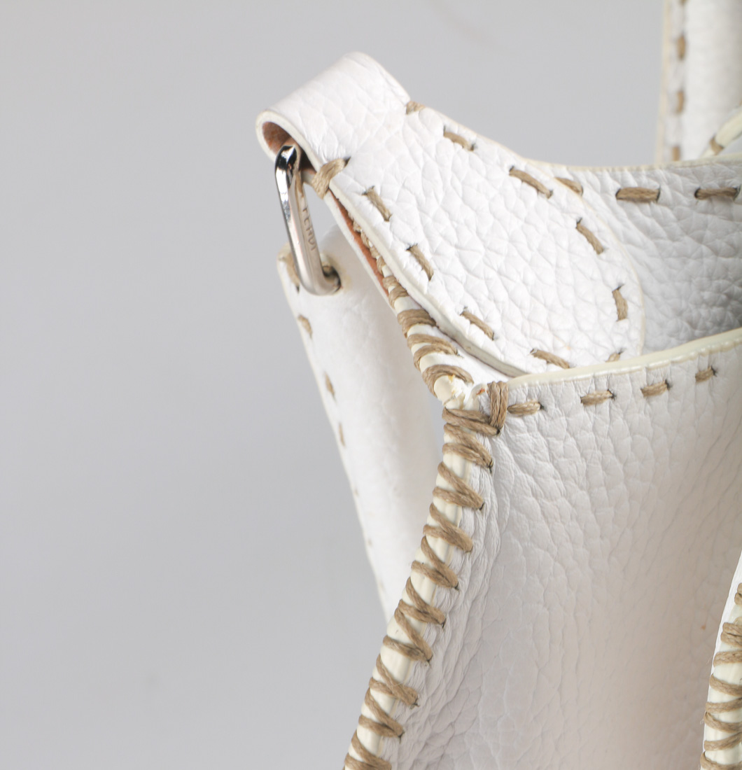 Fendi Selleria White Leather Sporty Handbag