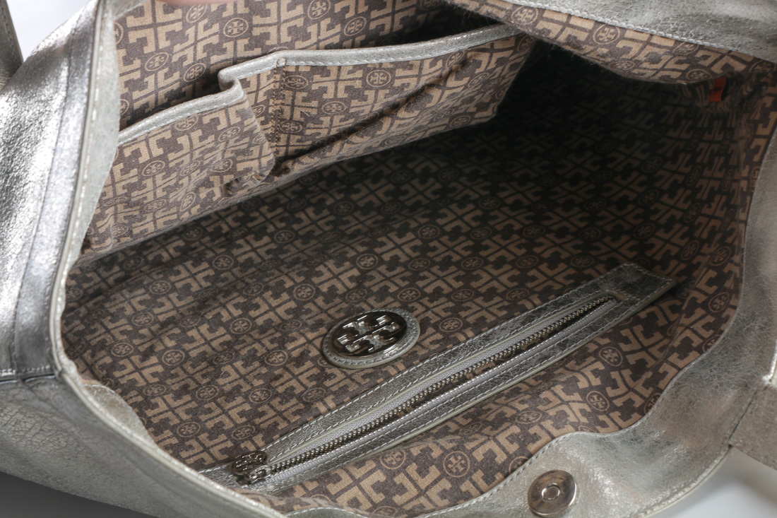 Tory Burch Silver Leather Tote Bag