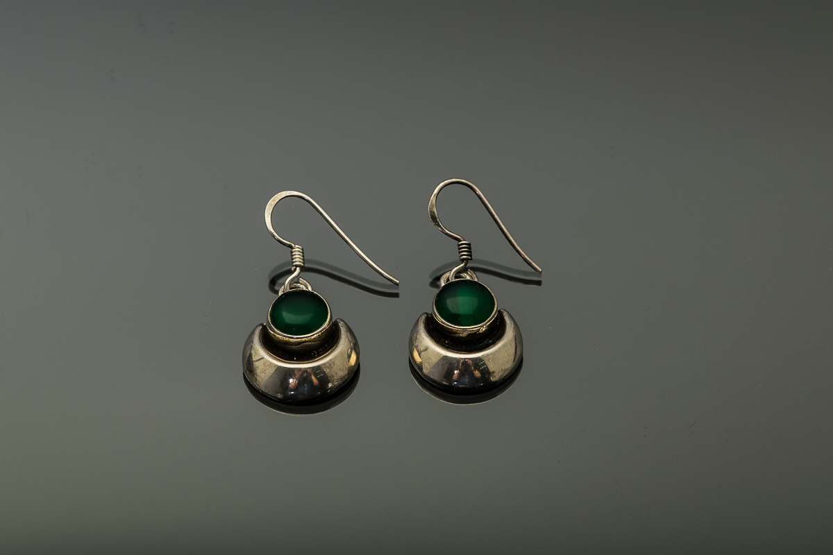 Silver-Tone and Green Stone Dangle Earrings