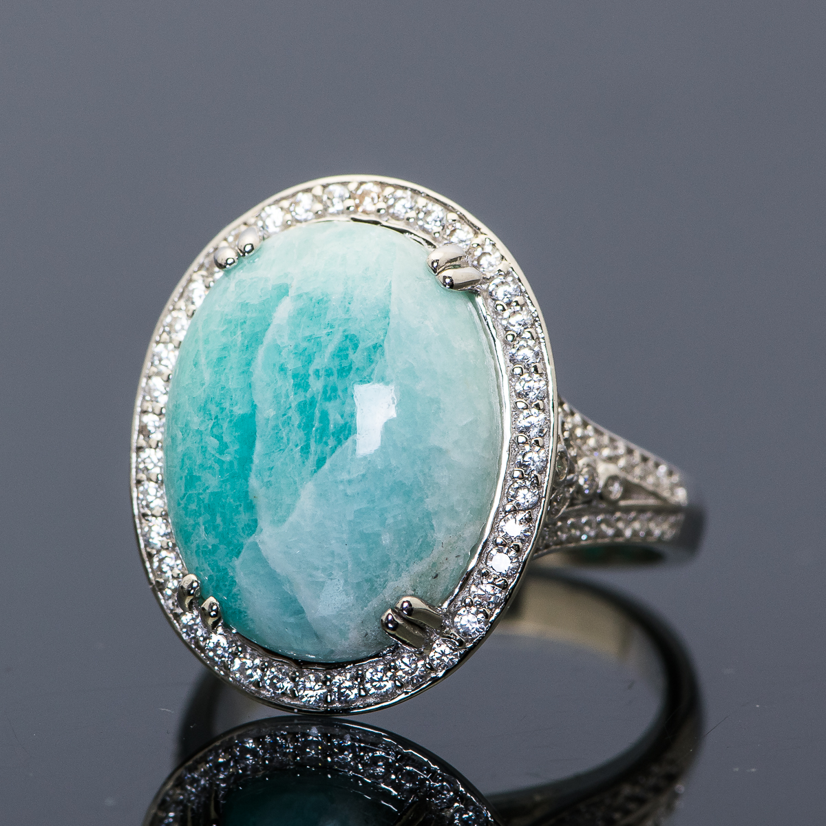 Sterling Silver and Aqua Synthetic Stone Ring
