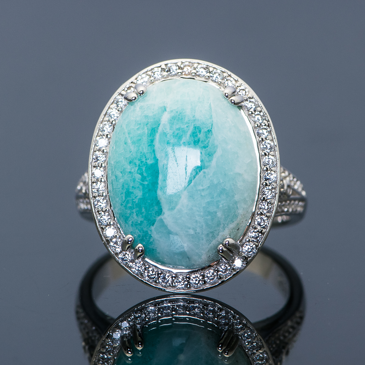 Sterling Silver and Aqua Synthetic Stone Ring