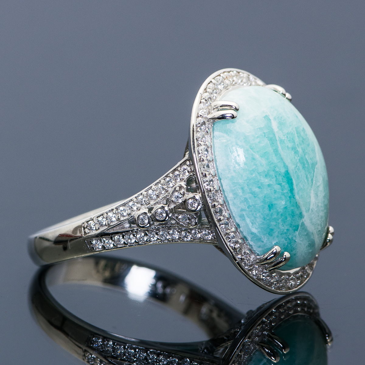 Sterling Silver and Aqua Synthetic Stone Ring