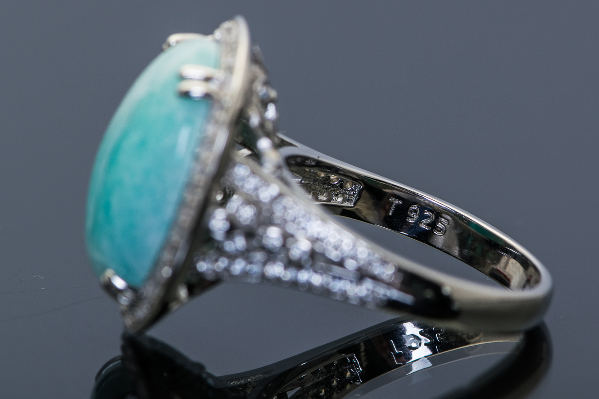 Sterling Silver and Aqua Synthetic Stone Ring