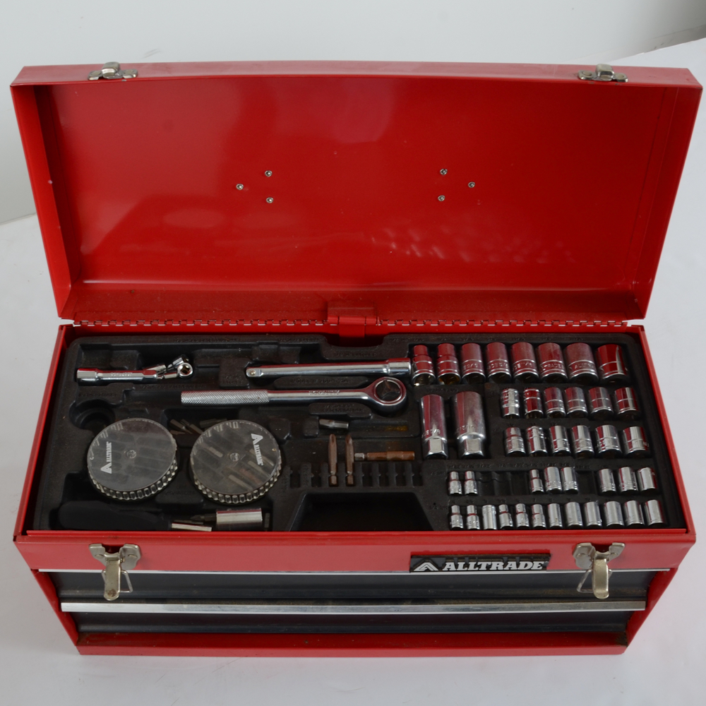 Shop Force Air Compressor and Mini Drill Press with Alltrade Tool Chest