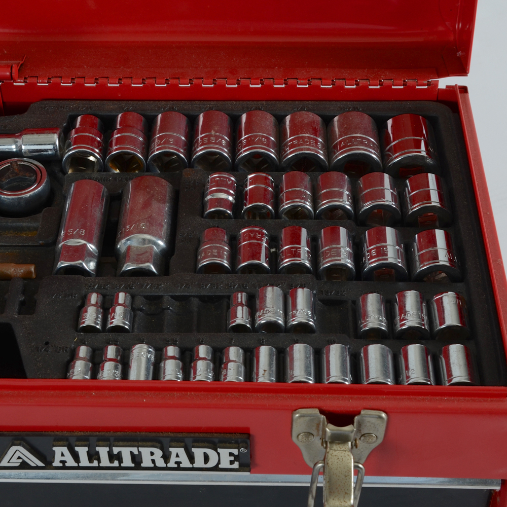 Shop Force Air Compressor and Mini Drill Press with Alltrade Tool Chest