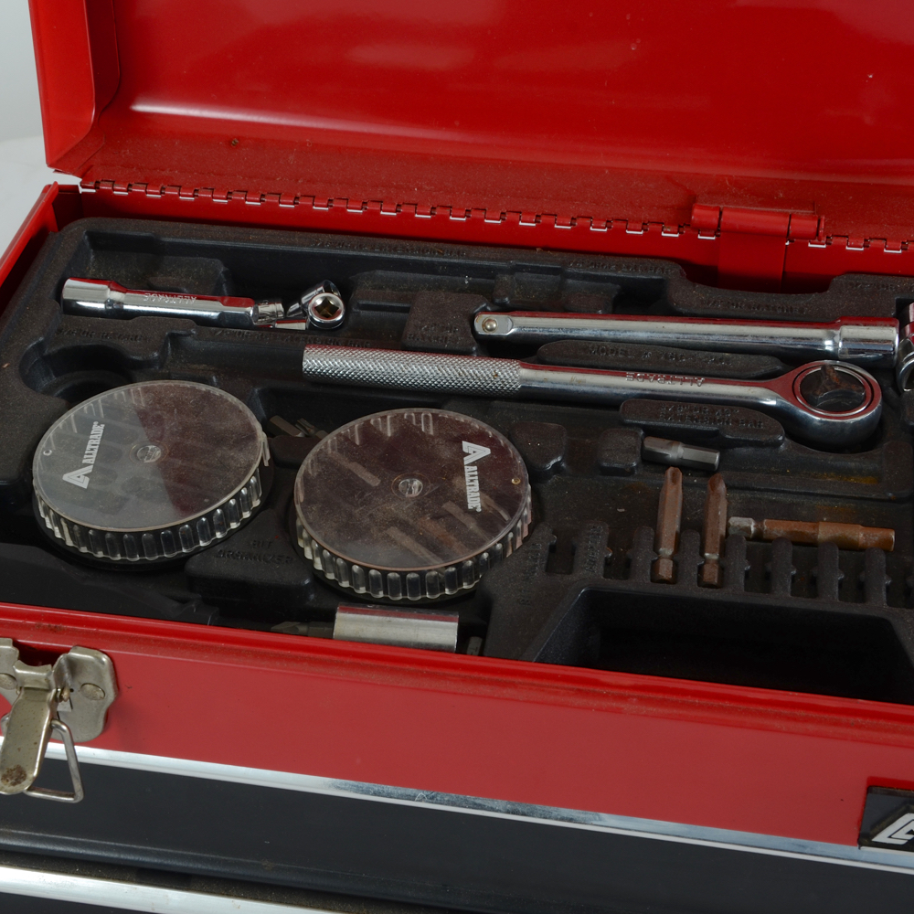 Shop Force Air Compressor and Mini Drill Press with Alltrade Tool Chest