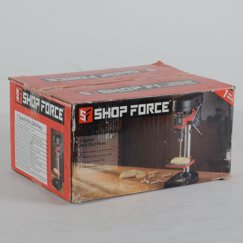 Shop Force Air Compressor and Mini Drill Press with Alltrade Tool Chest