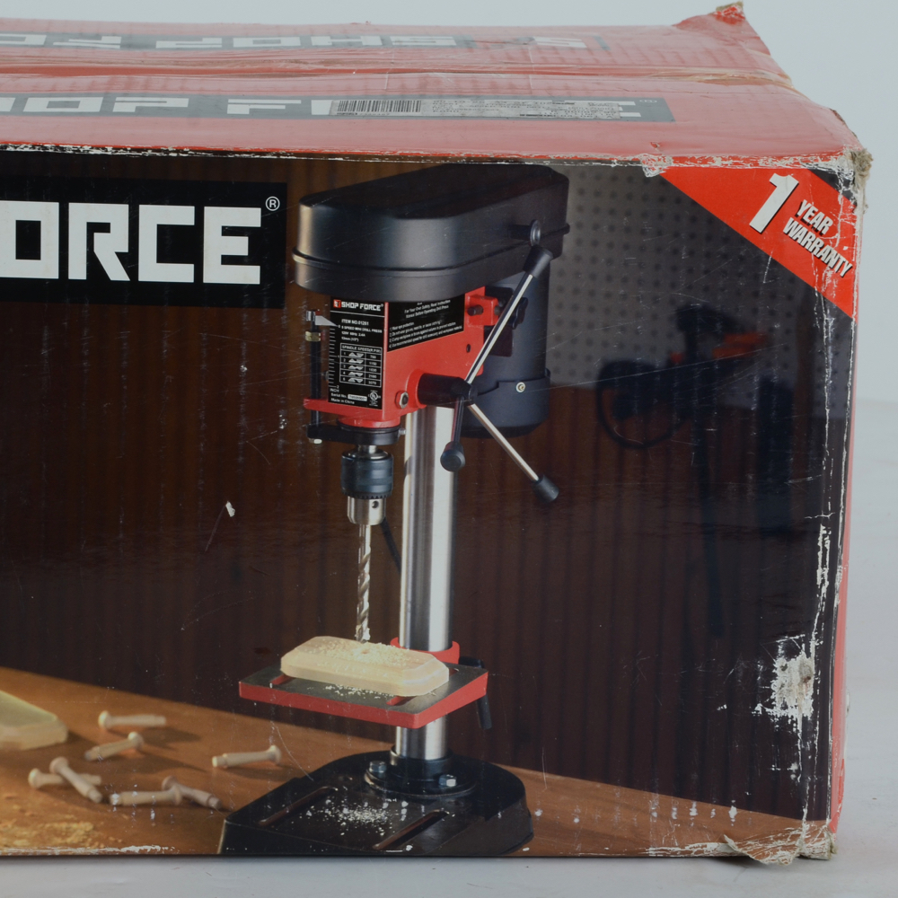 Shop Force Air Compressor and Mini Drill Press with Alltrade Tool Chest
