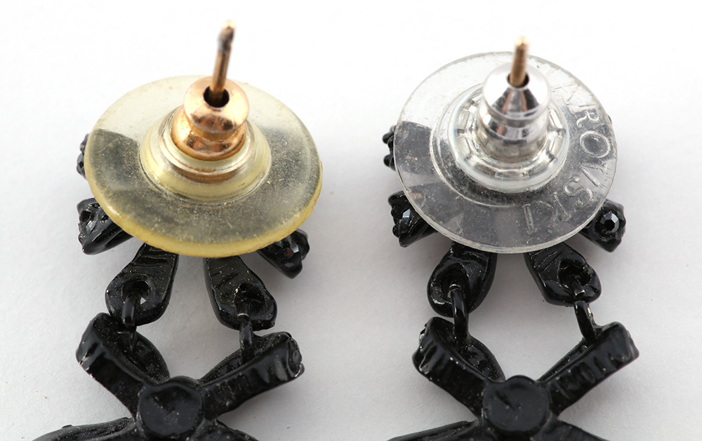 St. John Black Dual Bow Crystal Dangle Earrings