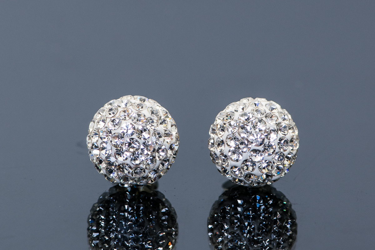Sterling Silver and Cubic Zirconia Encrusted Ball Studs