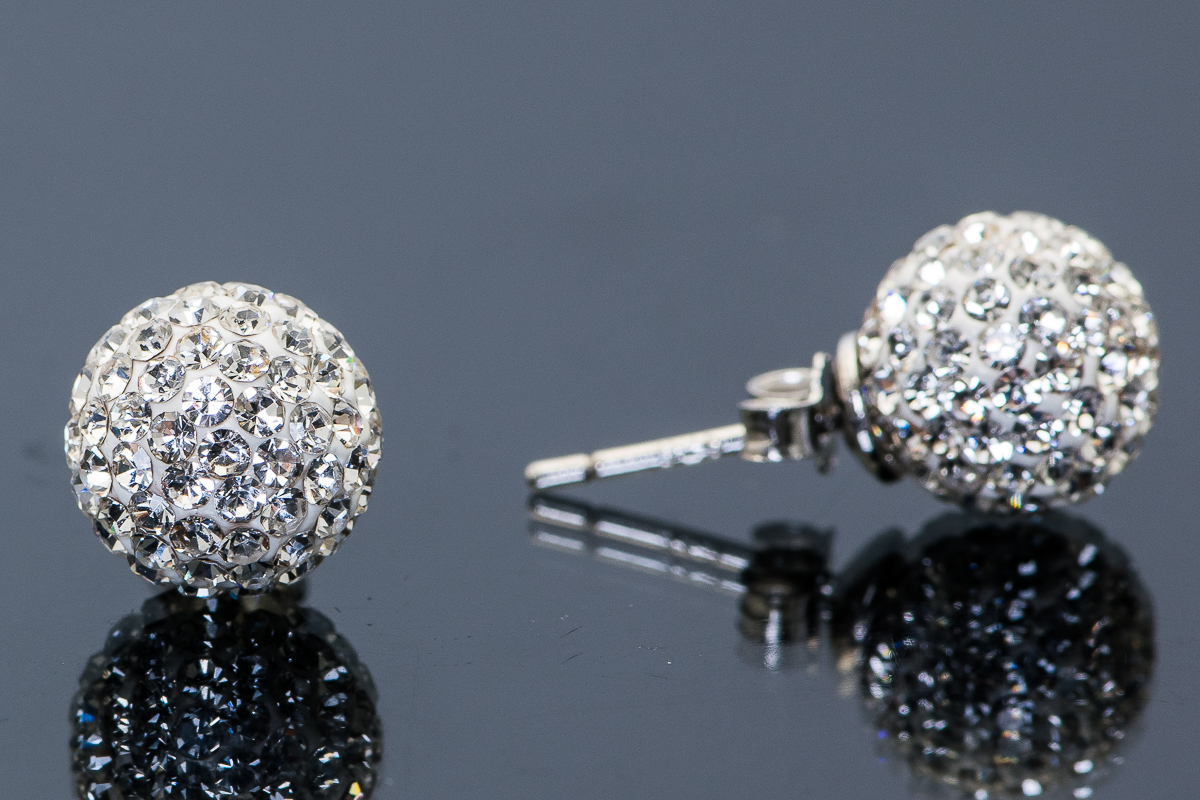 Sterling Silver and Cubic Zirconia Encrusted Ball Studs
