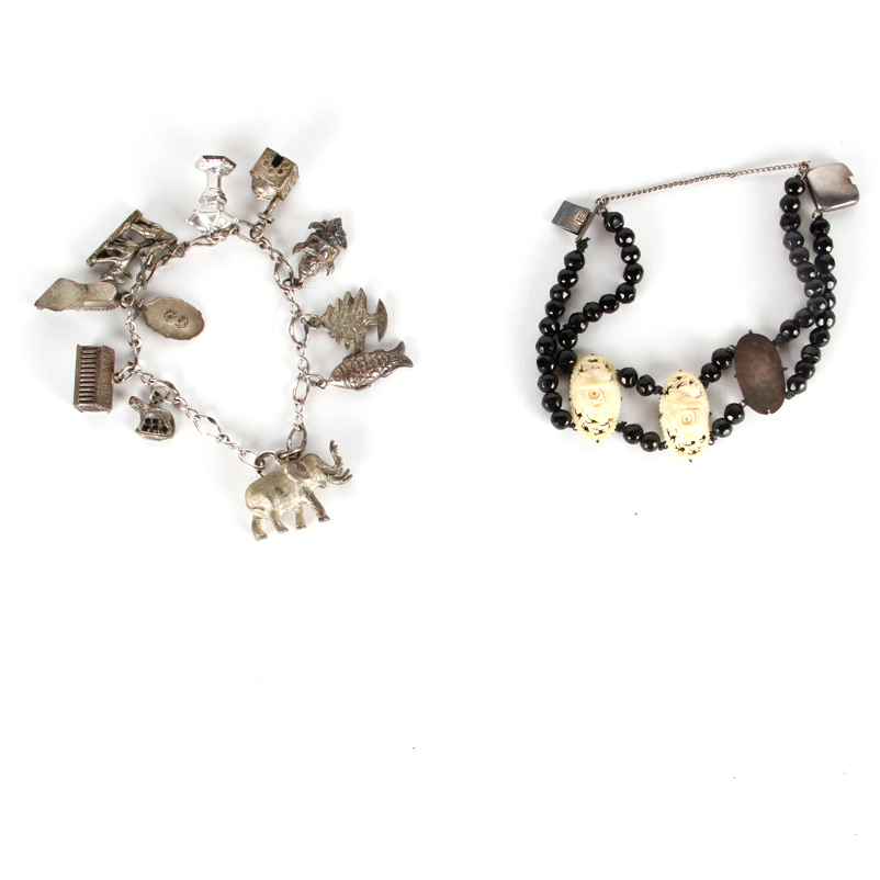 Silver Charm Bracelet and Seed Bracelet with Silver Clasp