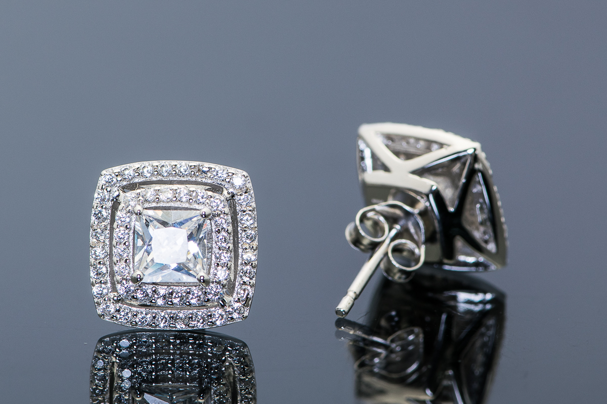 Sterling Silver and Cubic Zirconia Layered Studs