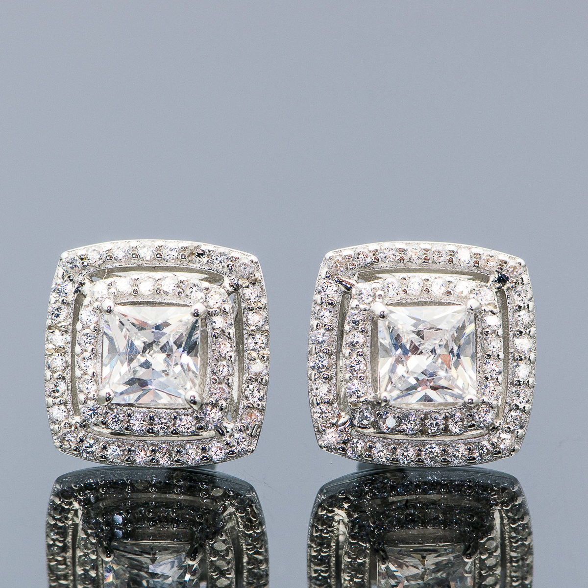 Sterling Silver and Cubic Zirconia Layered Studs