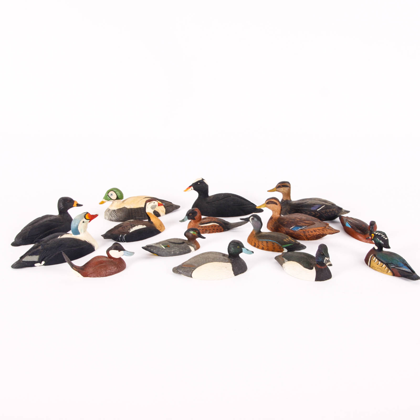 Fifteen Hand-Painted Miniature Ducks by William J. Koelpin