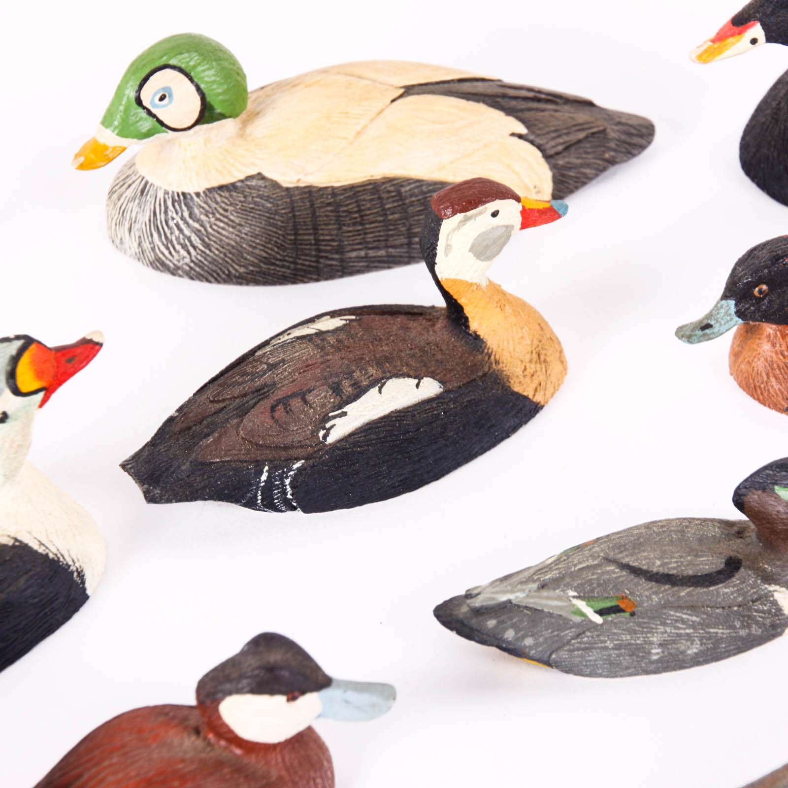 Fifteen Hand-Painted Miniature Ducks by William J. Koelpin