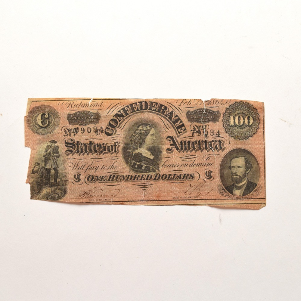 1864 Confederate States of America 100 Dollar Bill