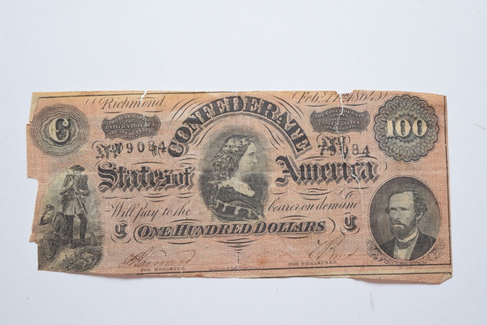 1864 Confederate States of America 100 Dollar Bill