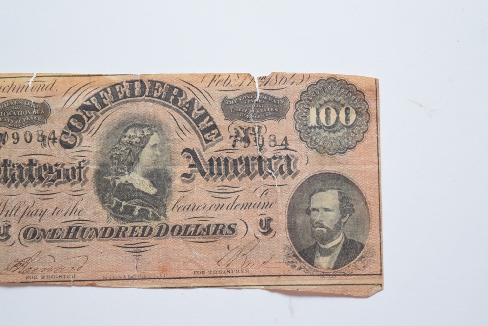 1864 Confederate States of America 100 Dollar Bill