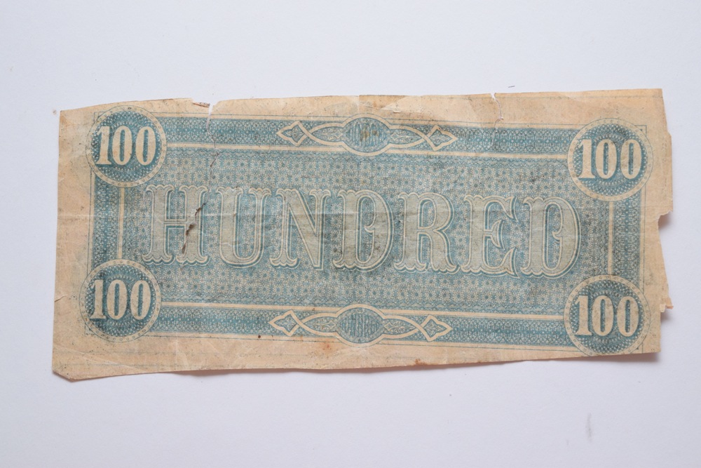 1864 Confederate States of America 100 Dollar Bill