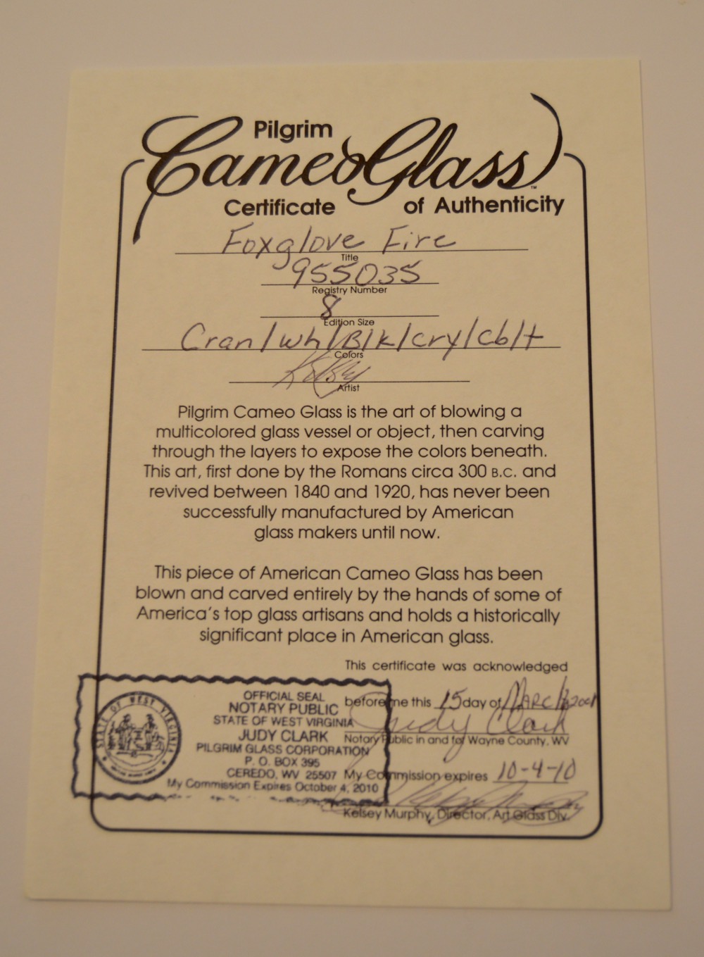 Kelsey Murphy Pilgrim Cameo Glass "Foxglove Fire" Art Glass