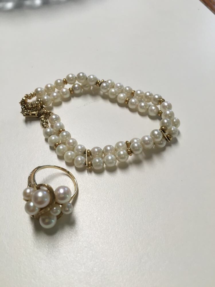 INACTIVE Pearl And Gold Bracelet With Matching Pearl Cluster Ring