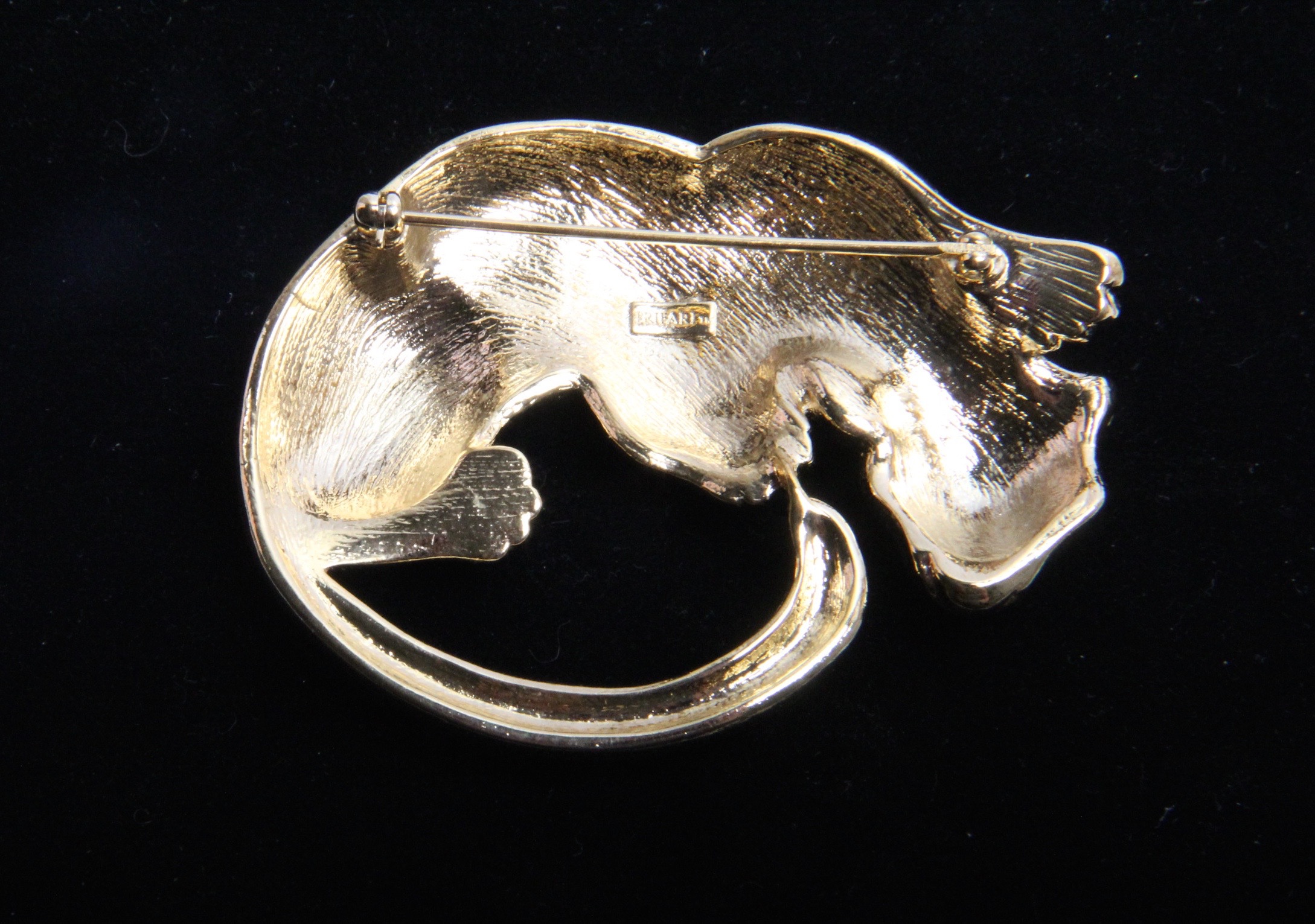 Trifari Black and Gold Tone Panther and Crescent Costume Brooches