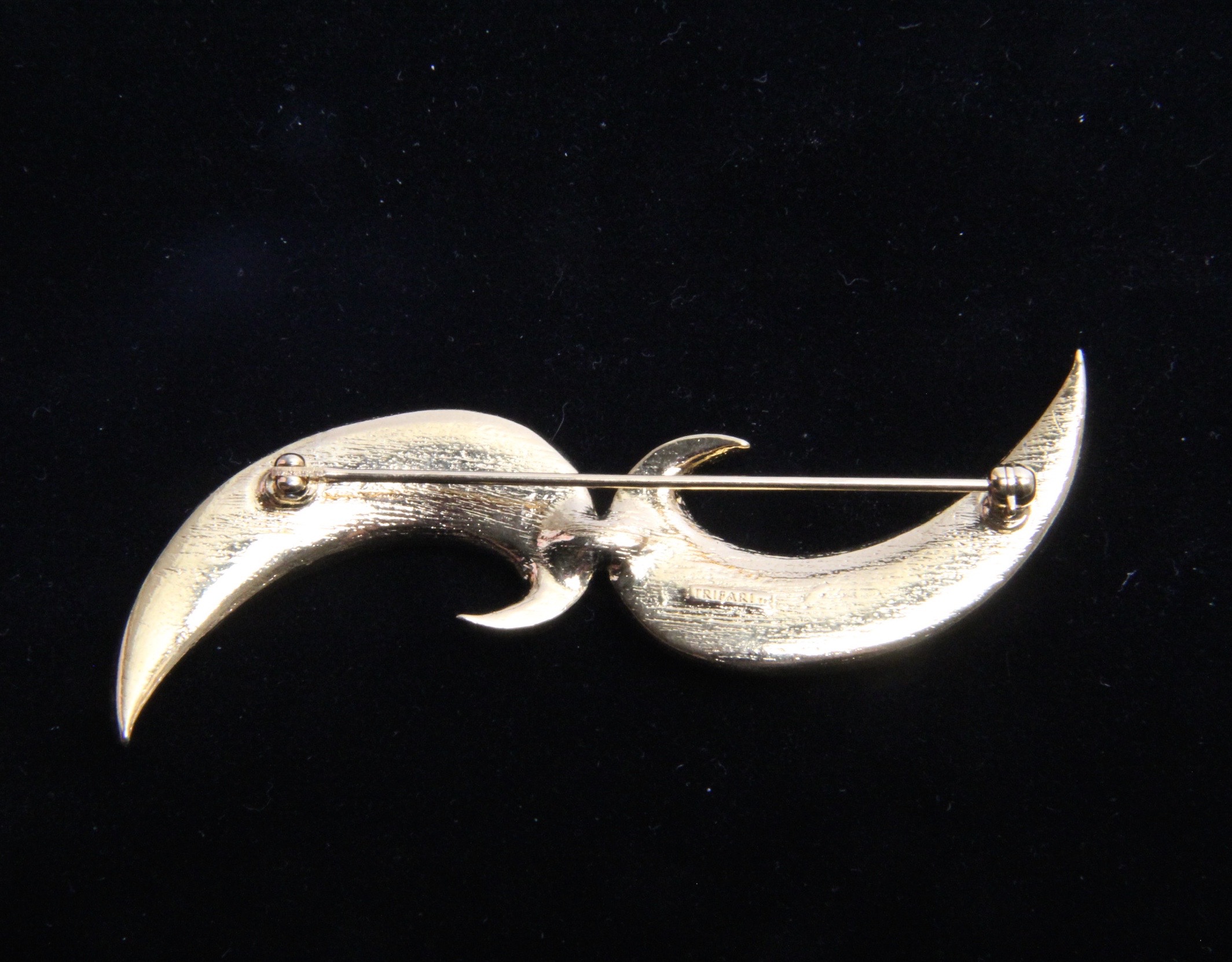 Trifari Black and Gold Tone Panther and Crescent Costume Brooches