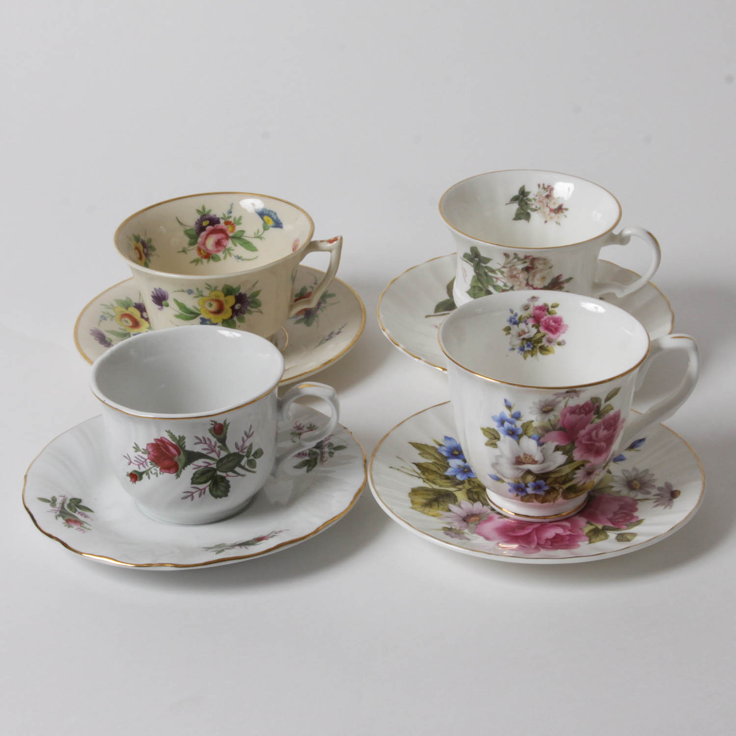 Assortment of Floral Tea Cups and Saucers