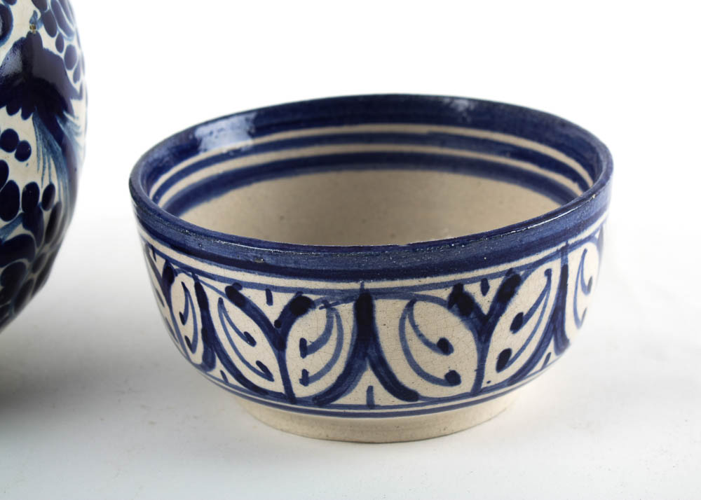 Blue and White Talavera Pitcher and Bowl