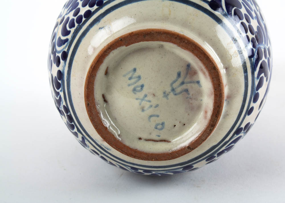 Blue and White Talavera Pitcher and Bowl