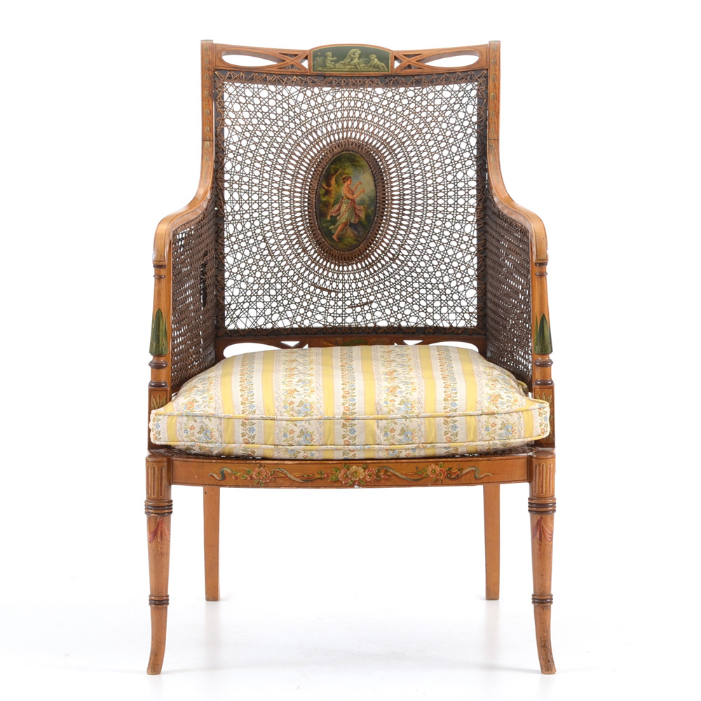 Edwardian Painted and Caned Arm Chair