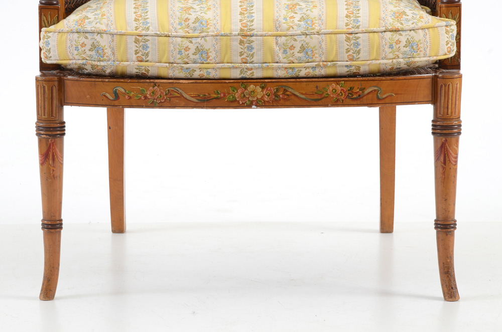 Edwardian Painted and Caned Arm Chair