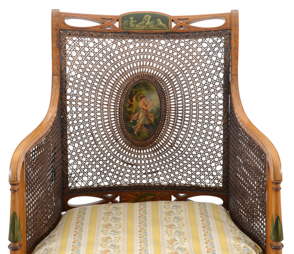 Edwardian Painted and Caned Arm Chair