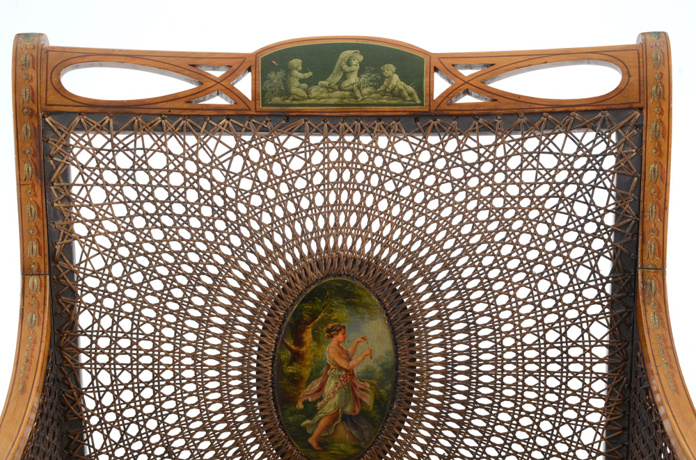 Edwardian Painted and Caned Arm Chair