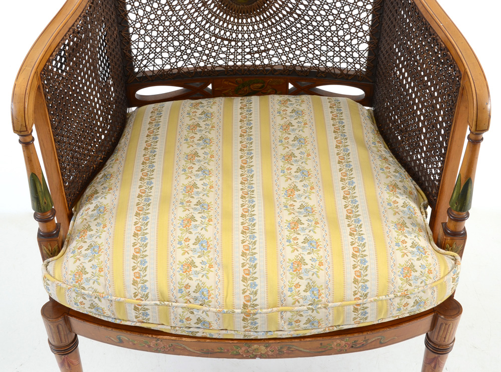 Edwardian Painted and Caned Arm Chair