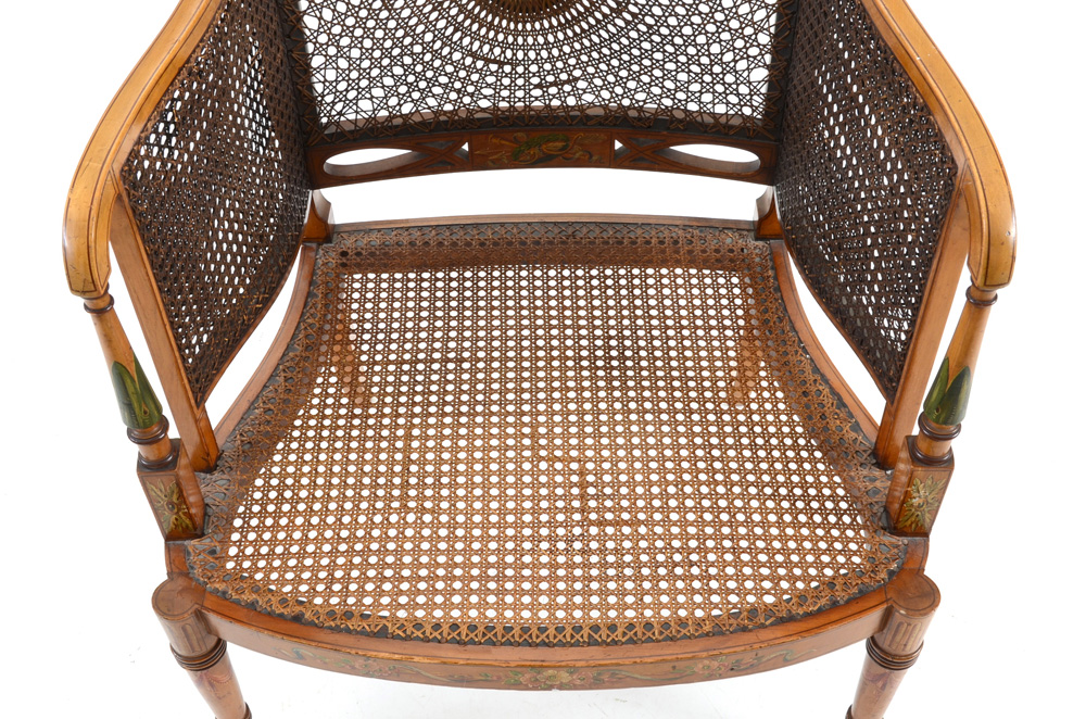 Edwardian Painted and Caned Arm Chair