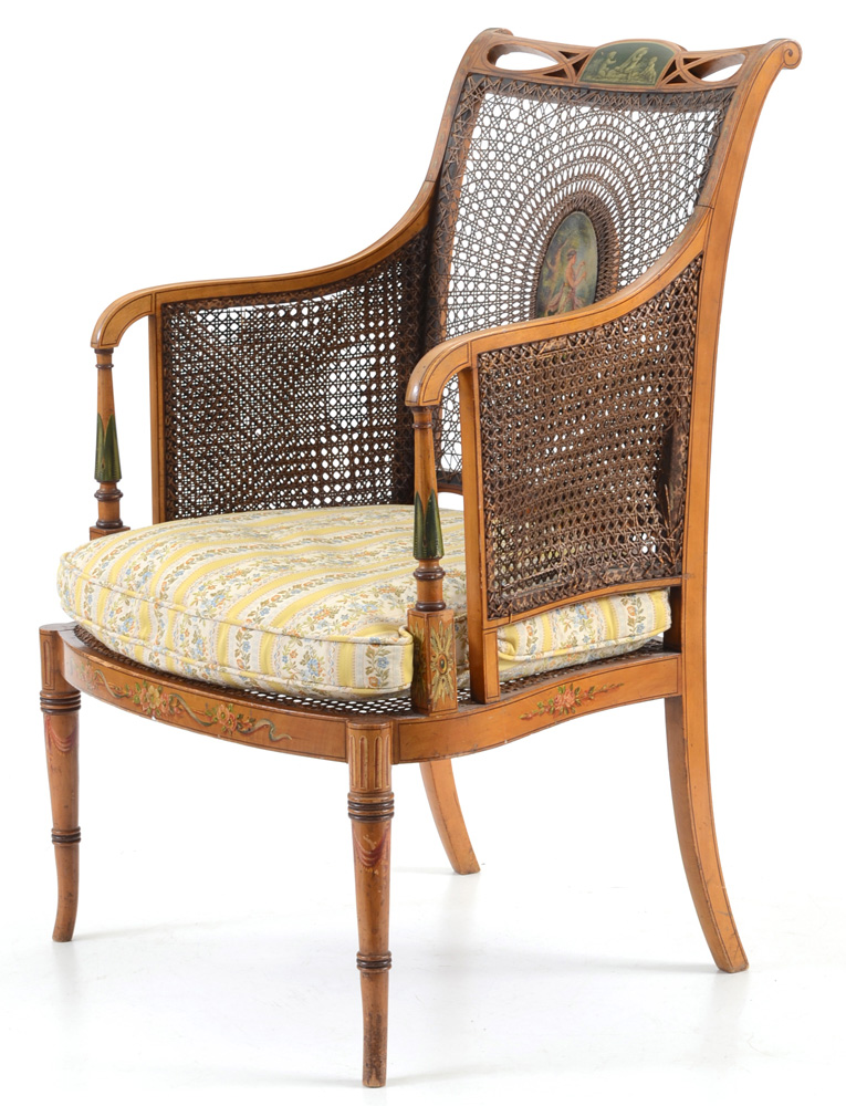 Edwardian Painted and Caned Arm Chair