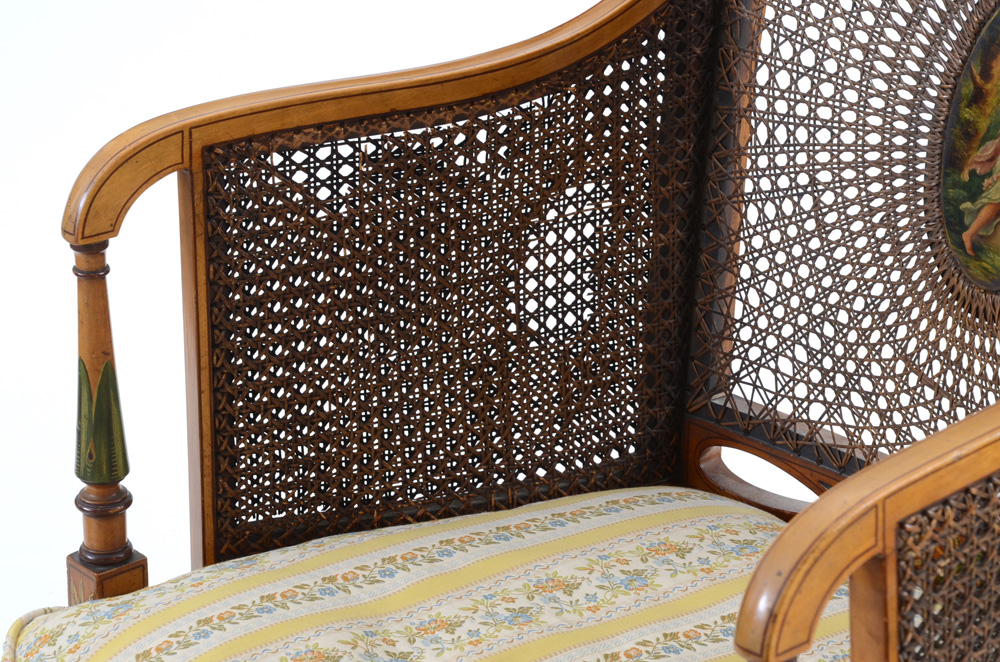 Edwardian Painted and Caned Arm Chair