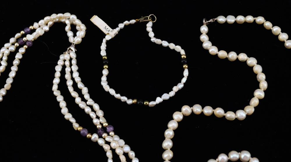 Assortment of Freshwater Pearl Necklaces and Bracelets