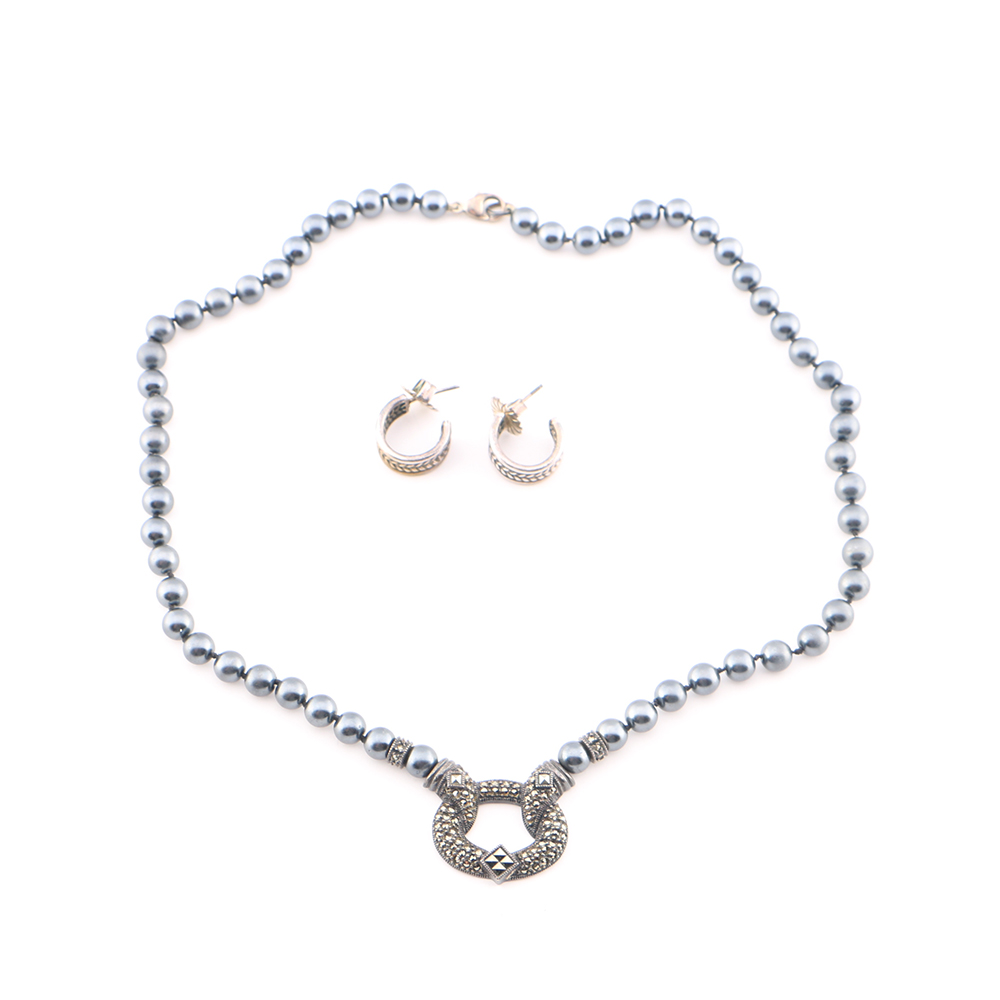 Judith Jack Sterling Silver Necklace and Earring Set